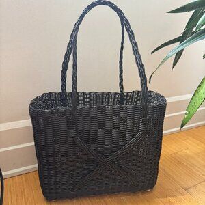 Hand Woven Plastic Market Style Boxy Tote Great Quality Black